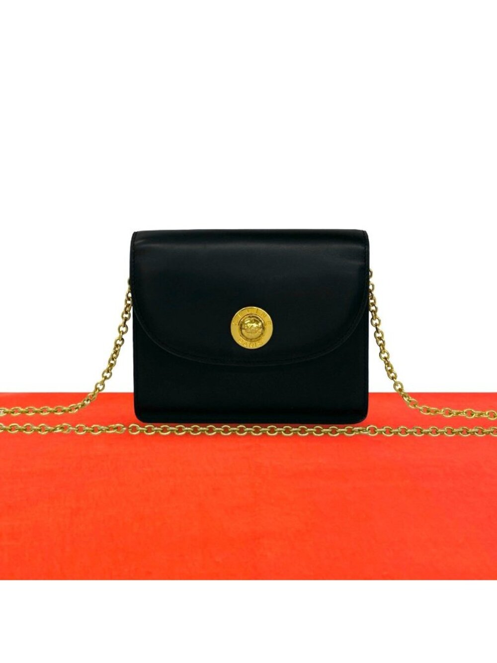 Celine Vintage Logo Star Ball Calf Leather Chain Mini Shoulder Bag Black